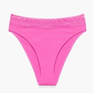 Savage X Fenty Cotton Essentials Lace-Trim High-Leg Bikini Panty Size L